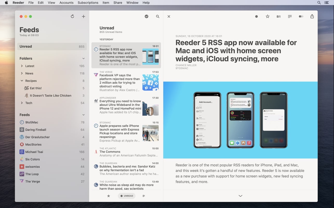 Reeder 5.2.2 英文破解版[新闻订阅阅读工具]插图1